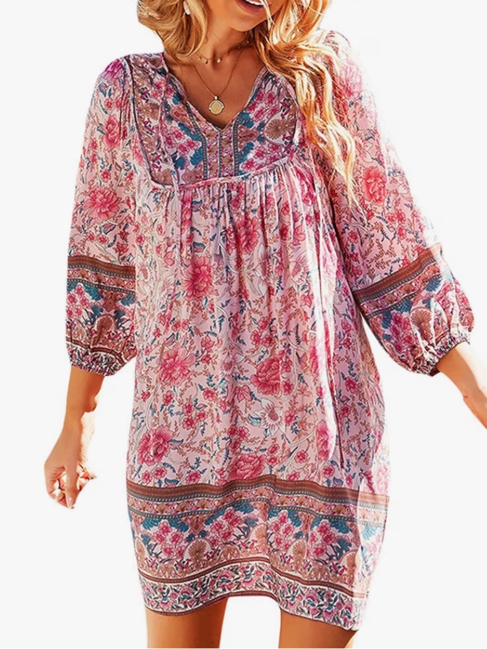 3/4 Sleeve Boho Dress Tunic